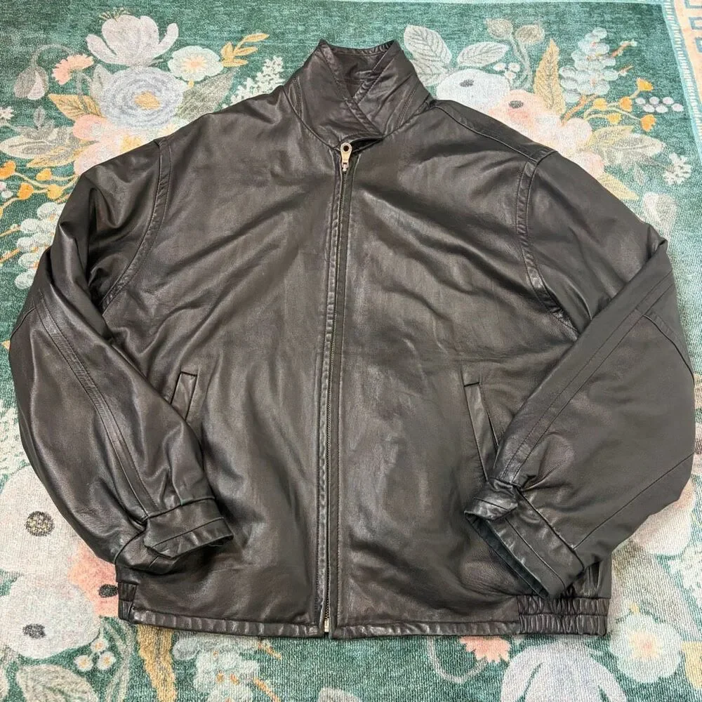 Robert Comstock Leather Jacket Mens 42 Black Reversible Endurance Lined Zip Up